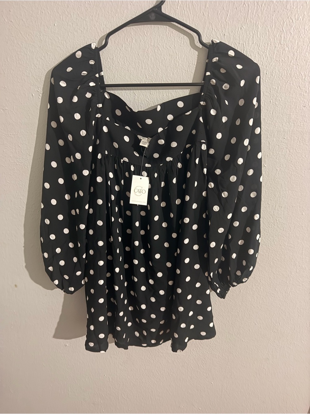 Cato Black with White Polka Dot Peasant Top